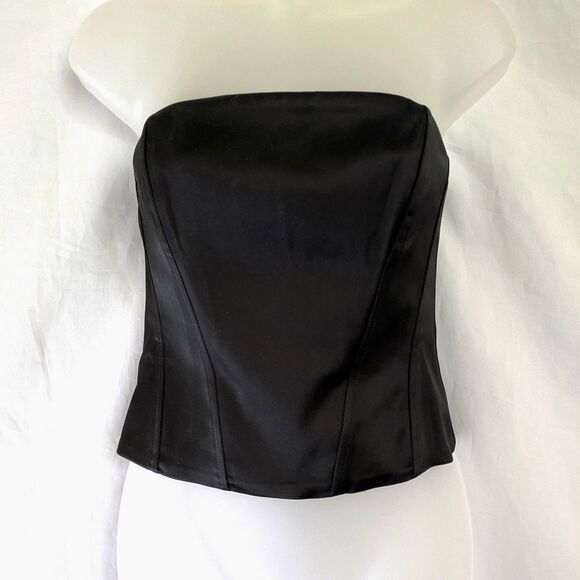 Aritzia Ten Castle Black Satin Bustier Corset Top S Boning Full Zip Strapless - Picture 2 of 13